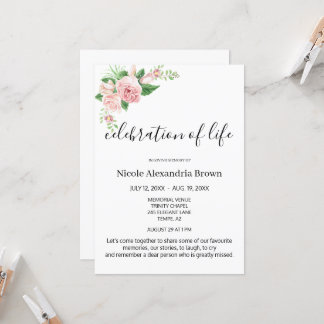 Invitation Élégant rose floral savoureux Célébration funérair