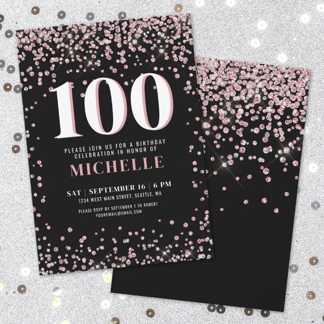 Invitation Elégant Rose Gold 100e anniversaire (Elegant Rose Gold 100th Birthday Invitation )