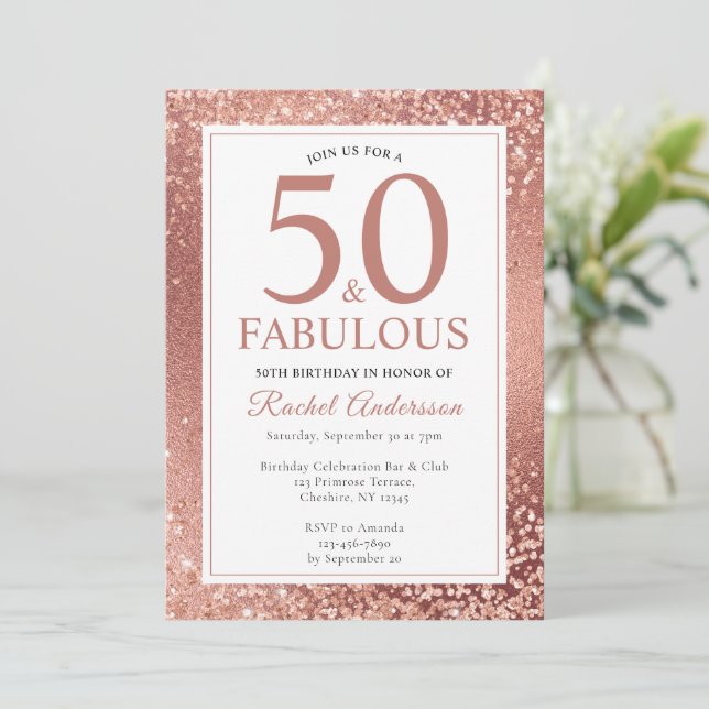 Invitation Elégant Rose Gold 50 et Fabuleux 50e anniversaire (Debout devant)