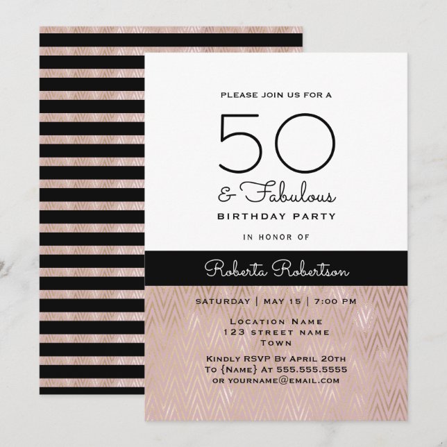 Invitation Elégant Rose Gold 50e anniversaire (Devant / Derrière)