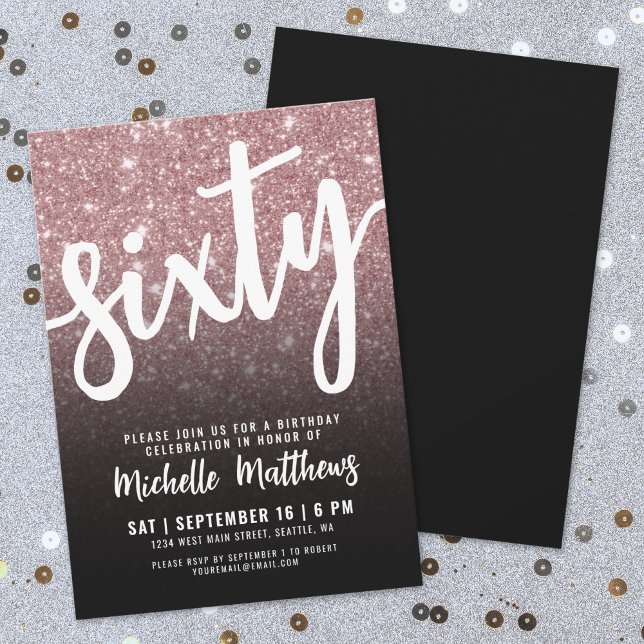 Invitation Elégant Rose Gold 60e anniversaire (Elegant Rose Gold 60th Birthday Invitation)
