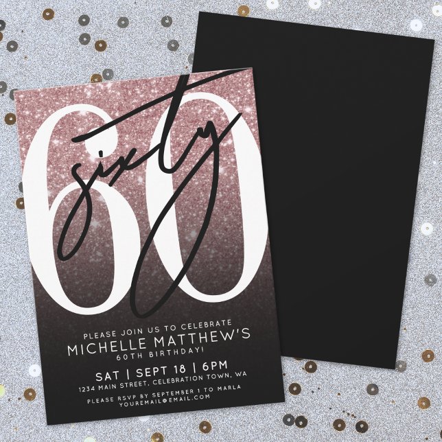 Invitation Elégant Rose Gold 60e anniversaire (Elegant Rose Gold 60th Birthday Invitation)