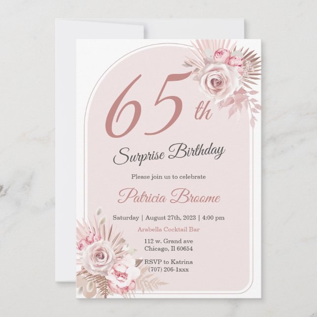 Invitation Élégant Rose Gold 65e fête d'anniversaire surprise (Devant)