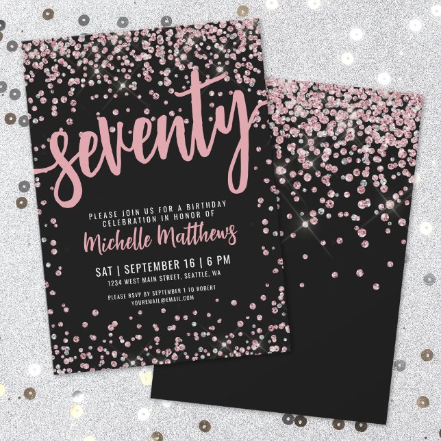 Invitation Elégant Rose Gold 70e anniversaire (Elegant Rose Gold 70th Birthday Invitation)
