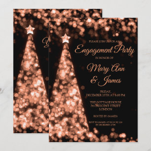 Invitation Élégant Rose Gold Black Christmas Engagement Party