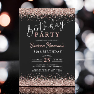 Invitation Elégant Rose Gold Black Parties scintillant 50e an