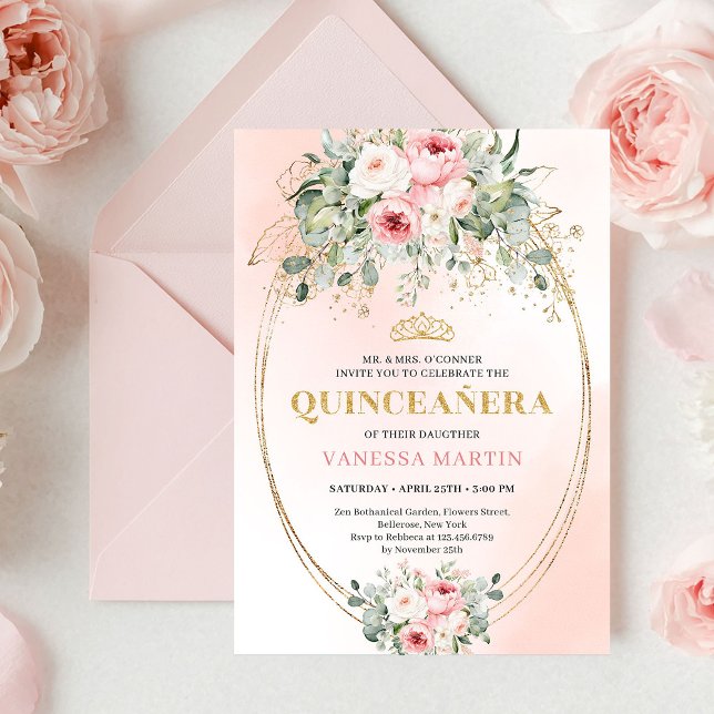 Invitation Elegant Rose Gold Blush Boho Quinceañera Invitatio (Elegant Rose Gold Blush Boho Quinceañera Invitation)