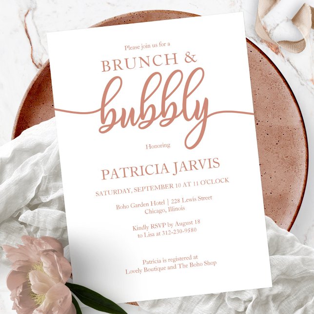 Invitation Elégant Rose Gold Brunch Et Bubbly Fête des mariée (Créateur téléchargé)