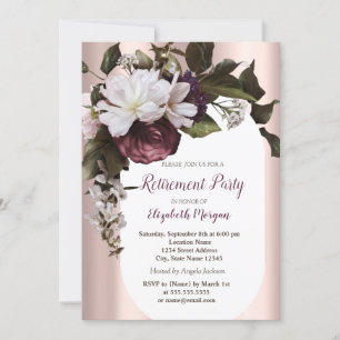 Invitation Élégant Rose Gold Burgundy Flowers Retraite