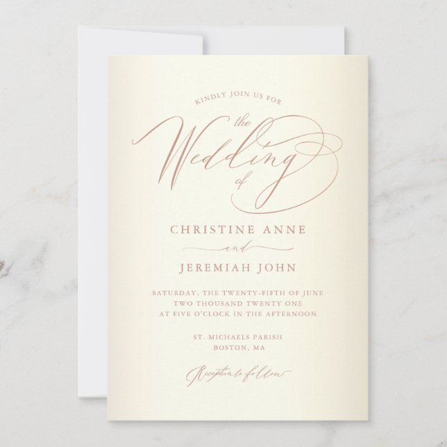 Invitation Élégant Rose Gold Calligraphie Champagne Mariage (Devant)