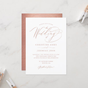 Invitation Élégant Rose Gold Calligraphie Mariage métallique