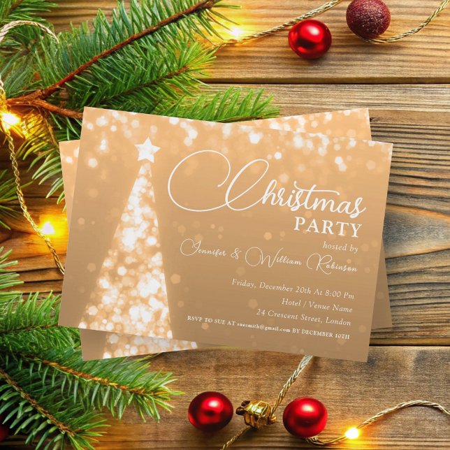 Invitation Elégant Rose Gold Chimmerger Xmas Tree vacances (Elegant Rose Gold Shimmering Xmas Tree Holiday Invitation)