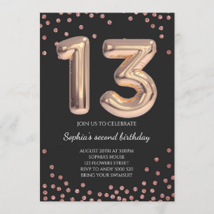 Invitation Elégant Rose Gold Confetti 13e anniversaire fille