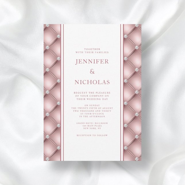Invitation Elégant Rose Gold Diamond Tufted Mariage Invitatia (Créateur téléchargé)