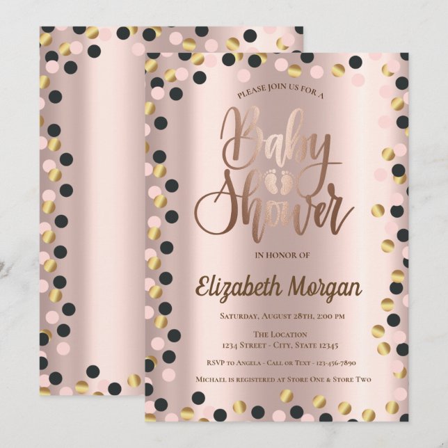 Invitation Elégant Rose  Gold Dots Baby shower (Devant / Derrière)
