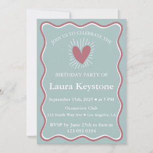 Invitation Elégant Rose Gold, Dusty Blue & White Wavy Border