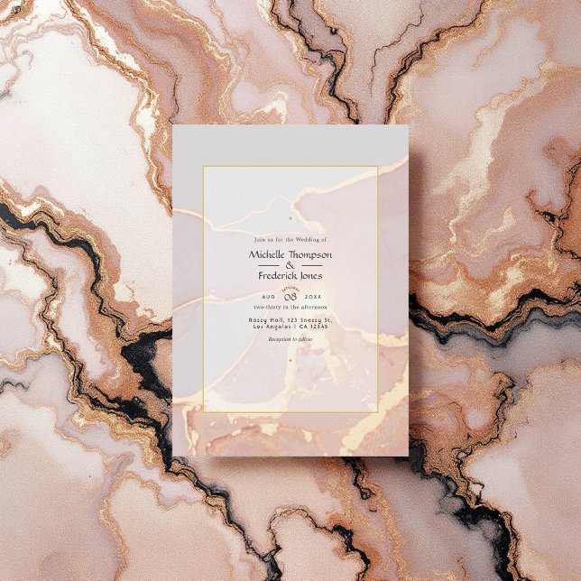 Invitation Élégant Rose Gold et Blush Mariage d'encre d'alcoo (Rose Gold and Blush Alcohol Ink Wedding Invitation)