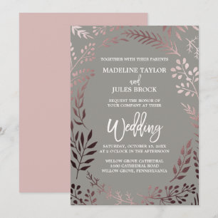 Invitation Elégant Rose Gold et Grey Mariage de cadre feutr