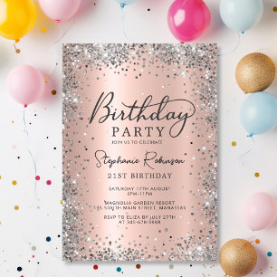 Invitation Elégant Rose Gold et Silver Parties scintillant 21