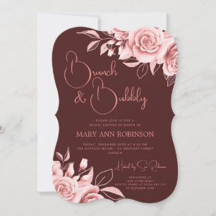 Invitation Elégant Rose Gold Fête des mariées Florale Bourgog