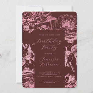 Invitation Elégant Rose Gold Floral fête d'anniversaire Bourg