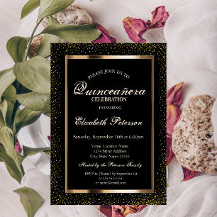Invitation Elégant Rose Gold Frame Confetti Quinceañera