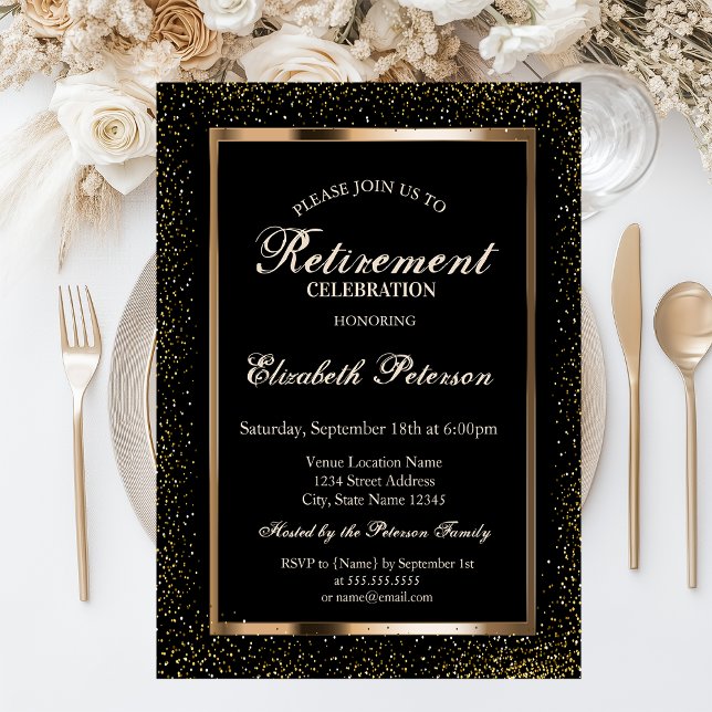 Invitation Élégant Rose Gold Frame Confetti Retraite Party (Créateur téléchargé)