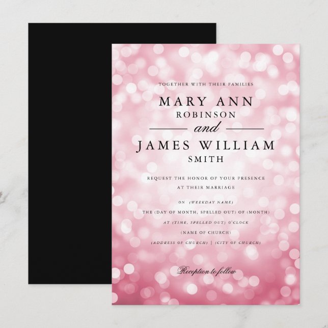Invitation Élégant Rose Gold Glam Lights Mariage (Devant / Derrière)