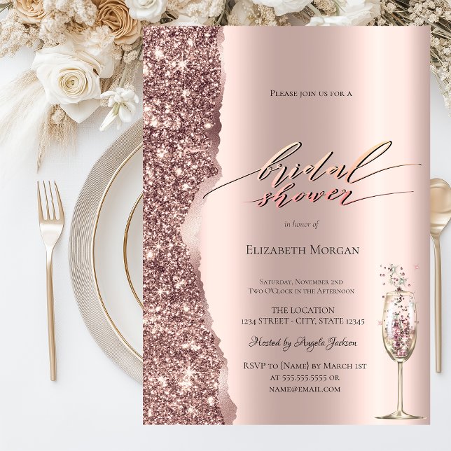 Invitation Elegant Rose Gold Glitter Script Champagne (Créateur téléchargé)