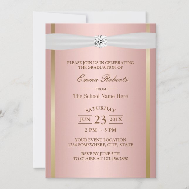 Invitation Élégant Rose Gold Ivory Ribbon (Devant)