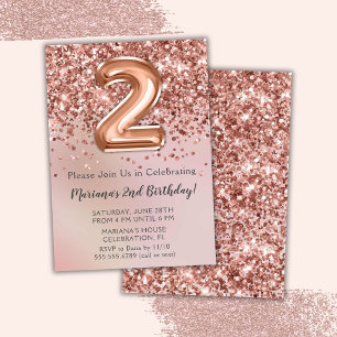 Invitation Elégant Rose Gold Kids Girl 2e anniversaire Party 