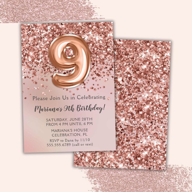 Invitation Élégant Rose Gold Kids Girl 9e anniversaire fête I (Créateur téléchargé)