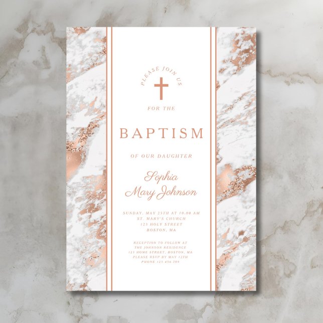 Invitation Élégant Rose Gold & Marbre blanc Virtual Mariage I (Elegant Rose Gold Baptism Invitation)