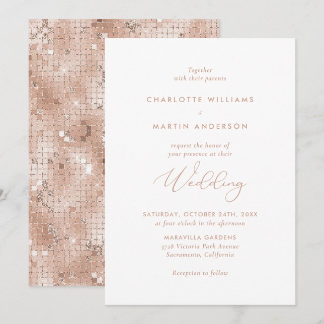 Invitation Élégant Rose  Gold Parties scintillant Mariage (Devant / Derrière)