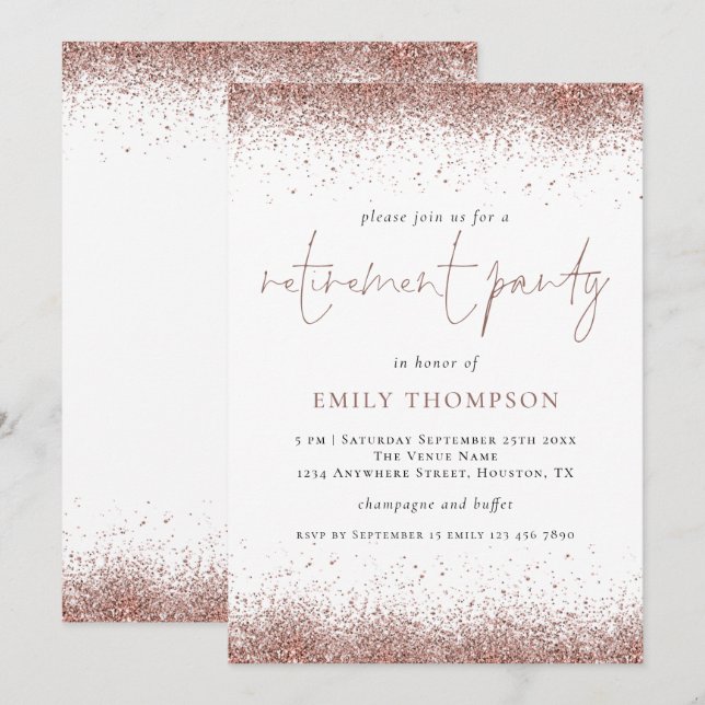 Invitation Élégant Rose Gold Parties scintillant Parti de ret (Devant / Derrière)