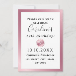 Invitation Élégant Rose Gold Rackets Girls Pink Party