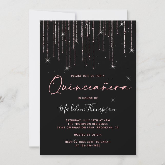 Invitation Élégant Rose Gold Sparkling Quinceanera (Devant)