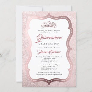Invitation Elégant Rose Gold Tiara Quinceañera