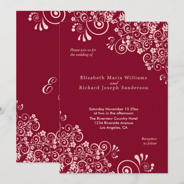 Invitation Élégant Rose Gold tournoie Mariage Bourgogne (Devant / Derrière)