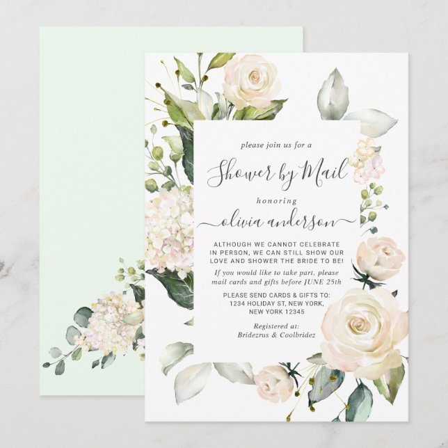 Invitation Elégant rose Hydrangea Roses Fête des mariées par  (Devant / Derrière)