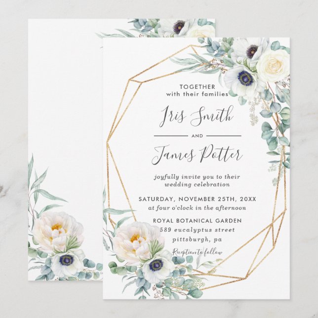 Invitation Élégant Rose ivoire Floral Eucalyptus Mariage (Devant / Derrière)