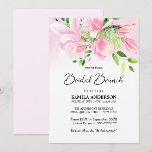 Invitation Elégant rose Magnolia aquarelle Brunch nuptial