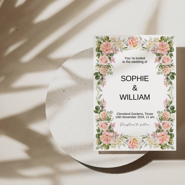 Invitation 🌸 Élégant Rose Mariage : Un Romantisme Intemporel (Créateur téléchargé)