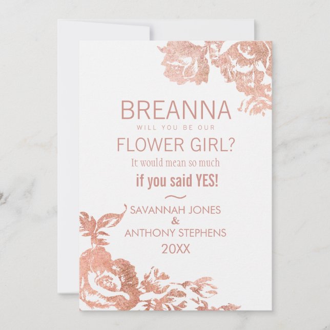 Invitation Élégant Rose moderne Gold Floral Flower Girl (Devant)