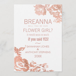 Invitation Élégant Rose moderne Gold Floral Flower Girl