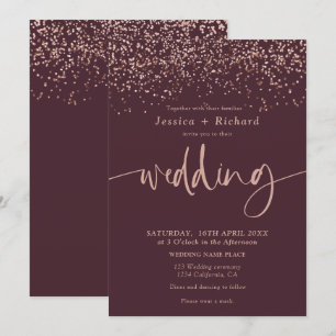 Invitation Élégant rose moderne or burgundy mariage script