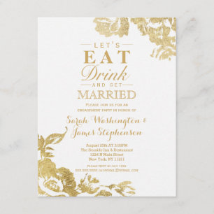 Invitation Élégant Rose moderne simple Floral Fiançailles or