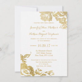 Invitation Élégant Rose moderne simple Floral Mariage or
