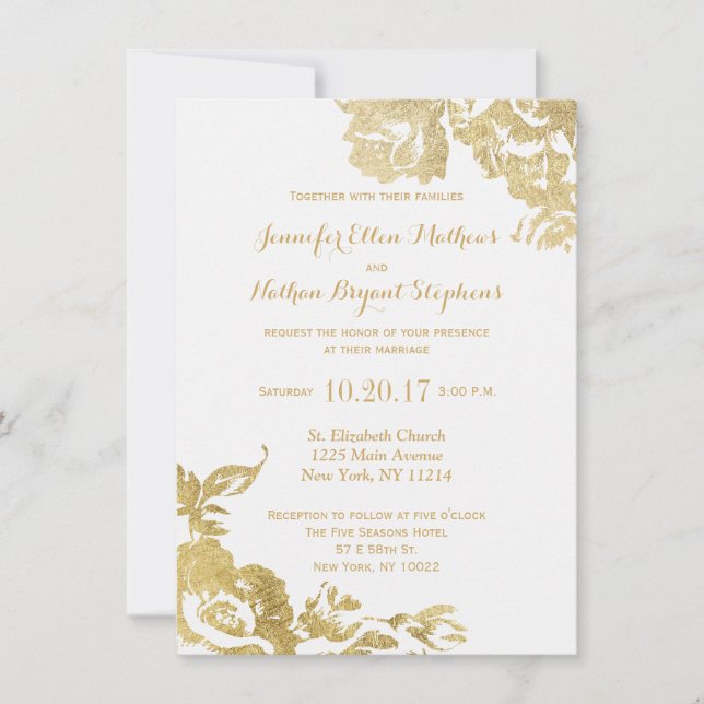 Invitation Élégant Rose moderne simple Floral Mariage or (Devant)
