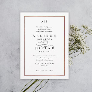 Invitation Élégant Rose Monogram Mariage or